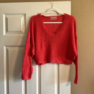 Urban Outfitters Waffle Knit V-Neck Lightweight Sweater / Cropped Long Sleeve